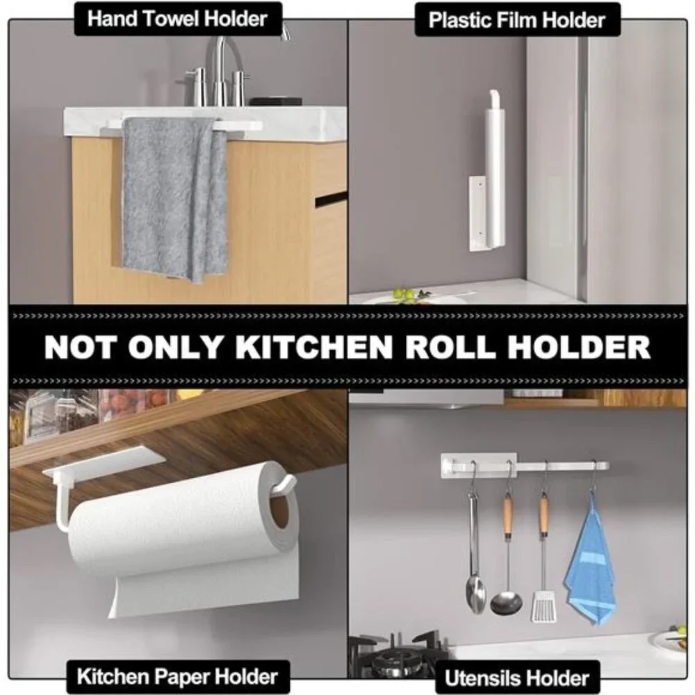 Paper Towel Holder - Self-Adhesive or Drilling, White, Upgraded Aluminum